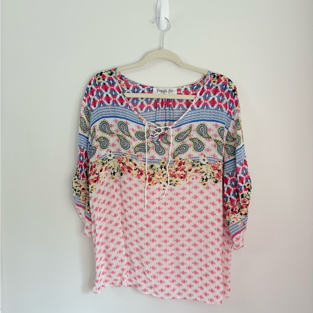 Fresh Foe Pink Printed Peasant Blouse